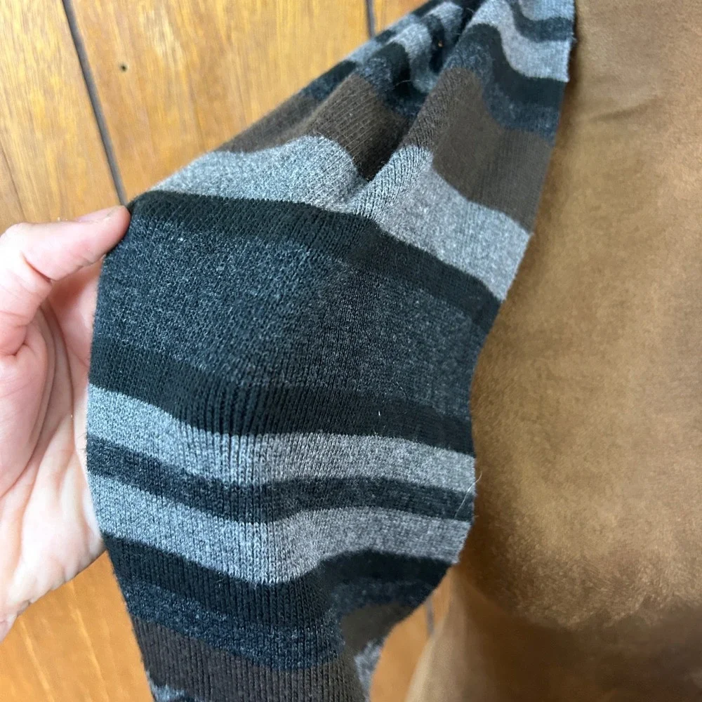 Mens Fair Isle‎ Knit Scarf Brown Gray Striped Geometric Winter Warm